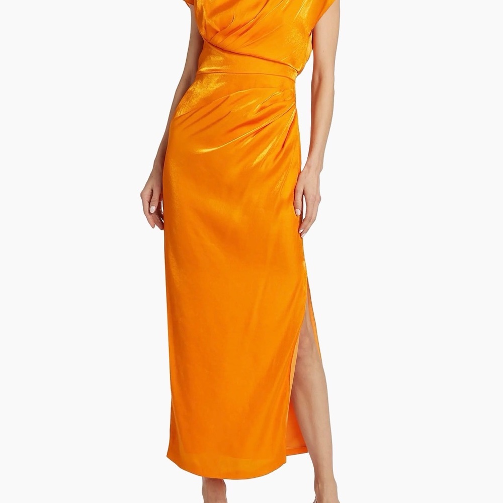 Lela Rose Vibrant Orange One Shoulder Dress